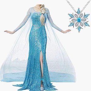 XS Princess Elsa Frozen Dress and Snowflake Necklace